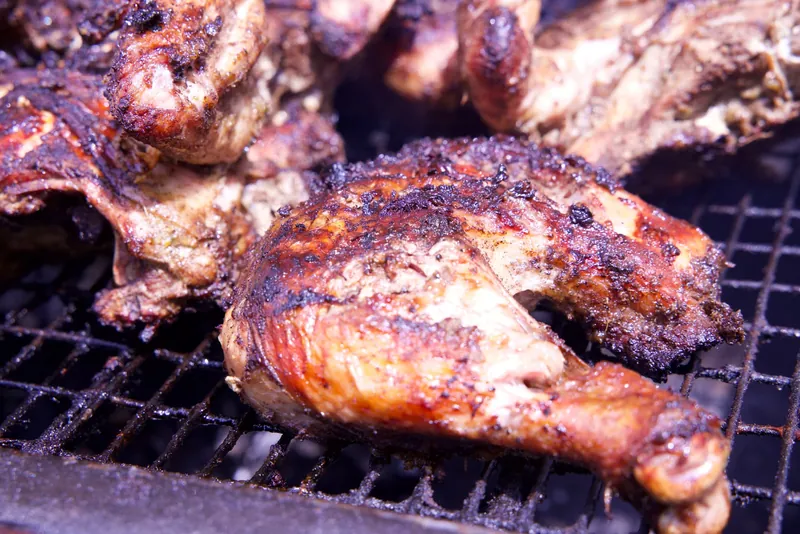 Jerk Harbour chicken cooked over live charcoal